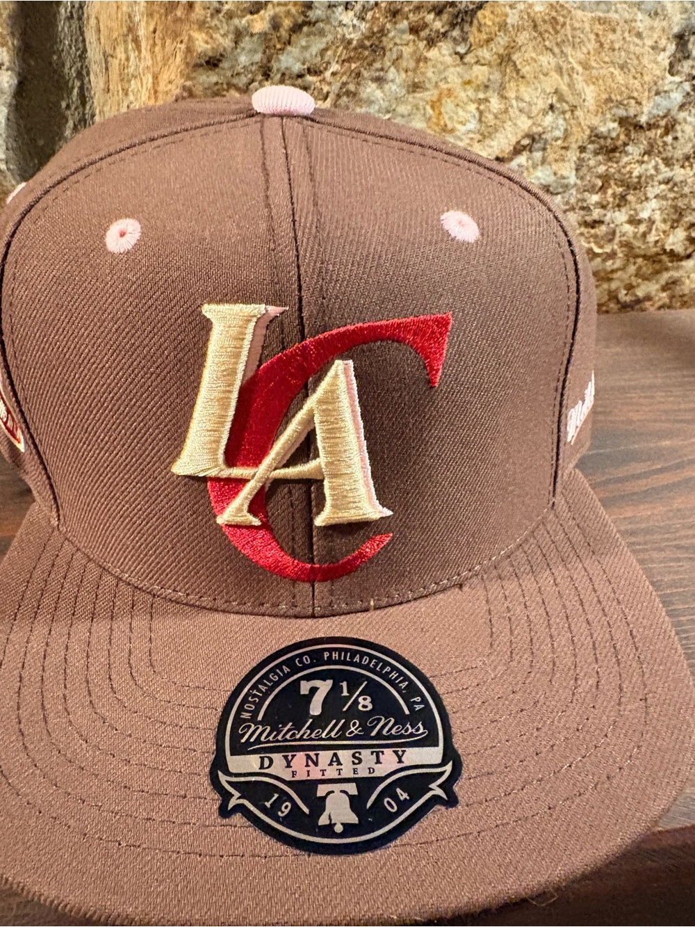 Mitchell & Ness Kids Brown Cap with Red and Cream LA Emblem